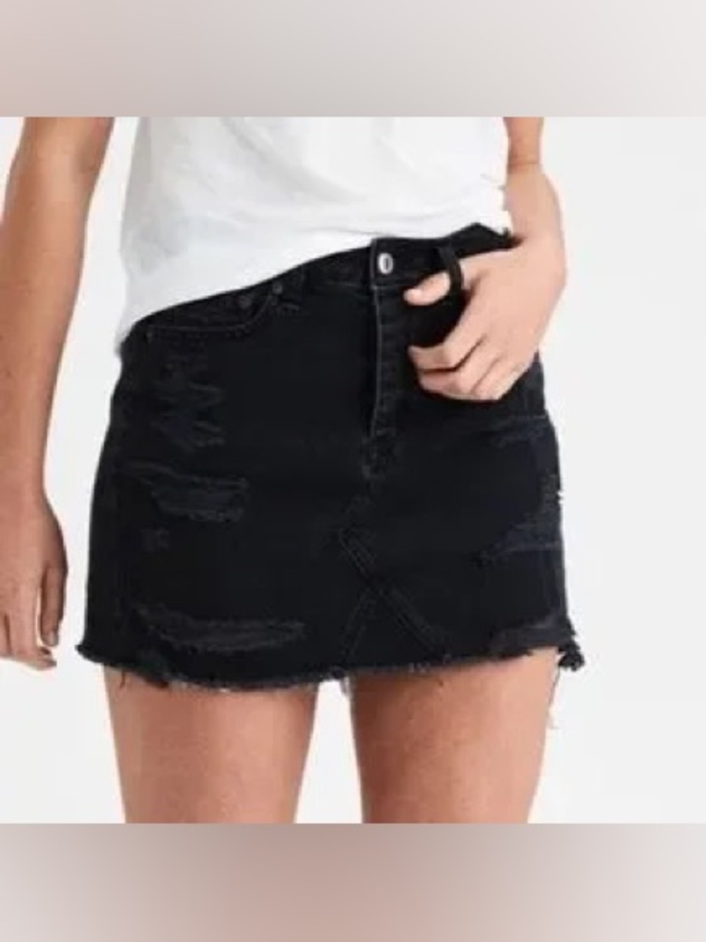 American Eagle Outfitters Black Distressed Denim Mini Skirt - Size 0